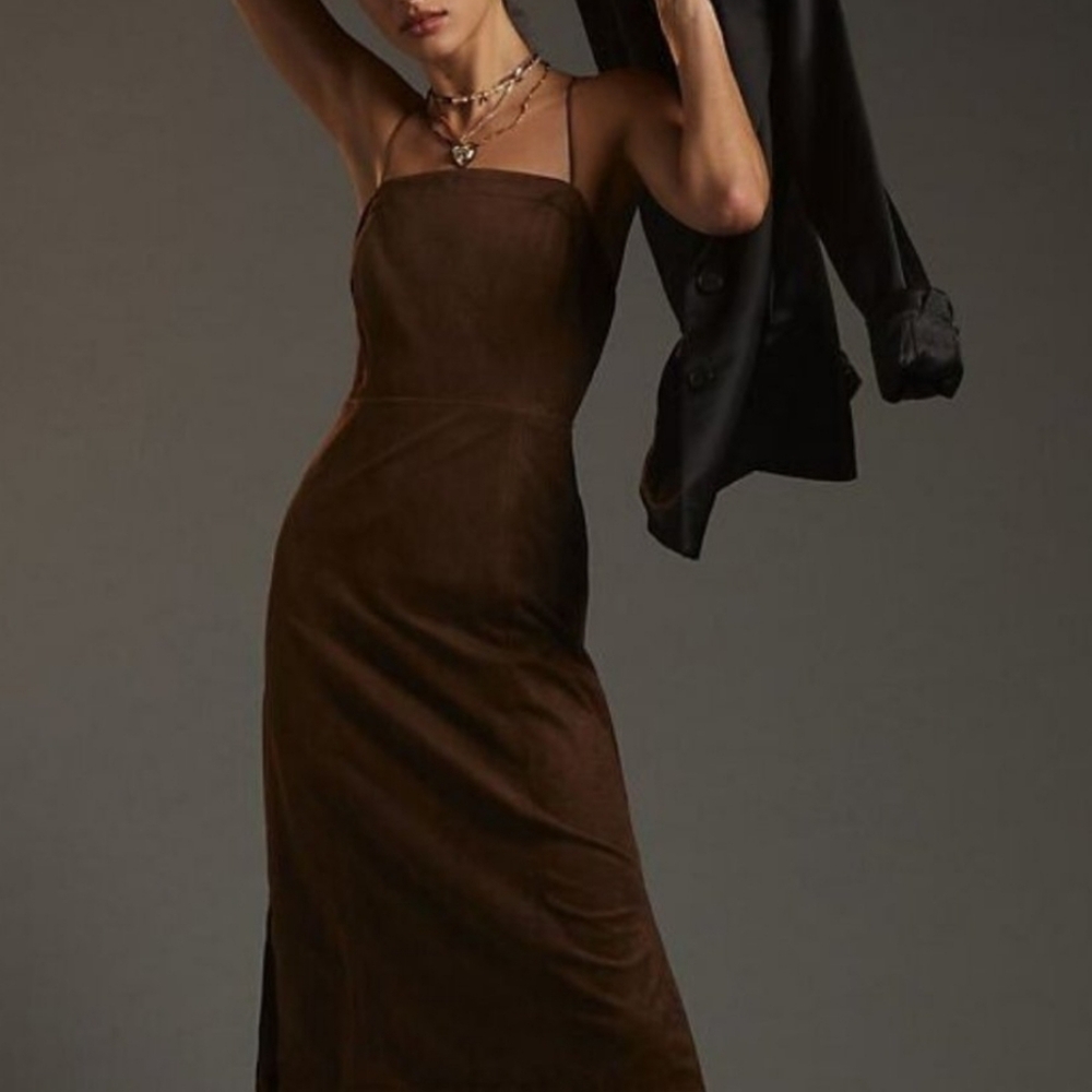 NWT ANTHROPOLOGIE STRAPPY FAUX SUEDE MIDI DRESS 12 NWT